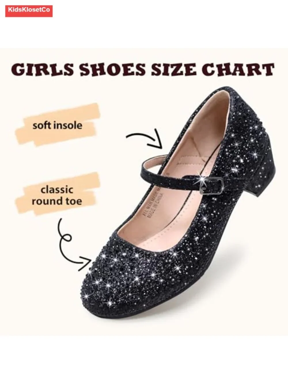 Girls Mary Jane Flats Low Heel Princess Flower Wedding Glitter Dress Shoes